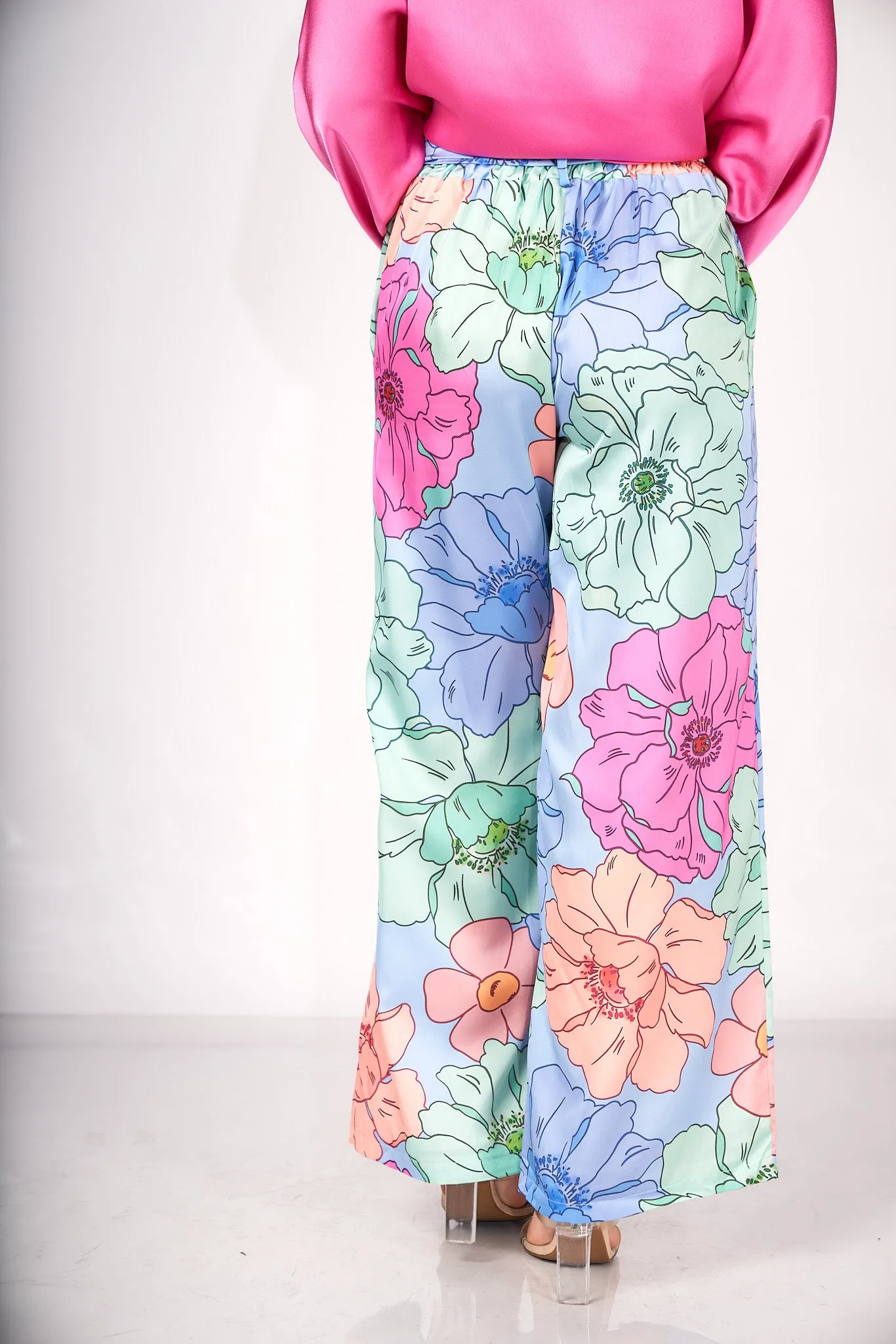 Floral Print Satin Pants