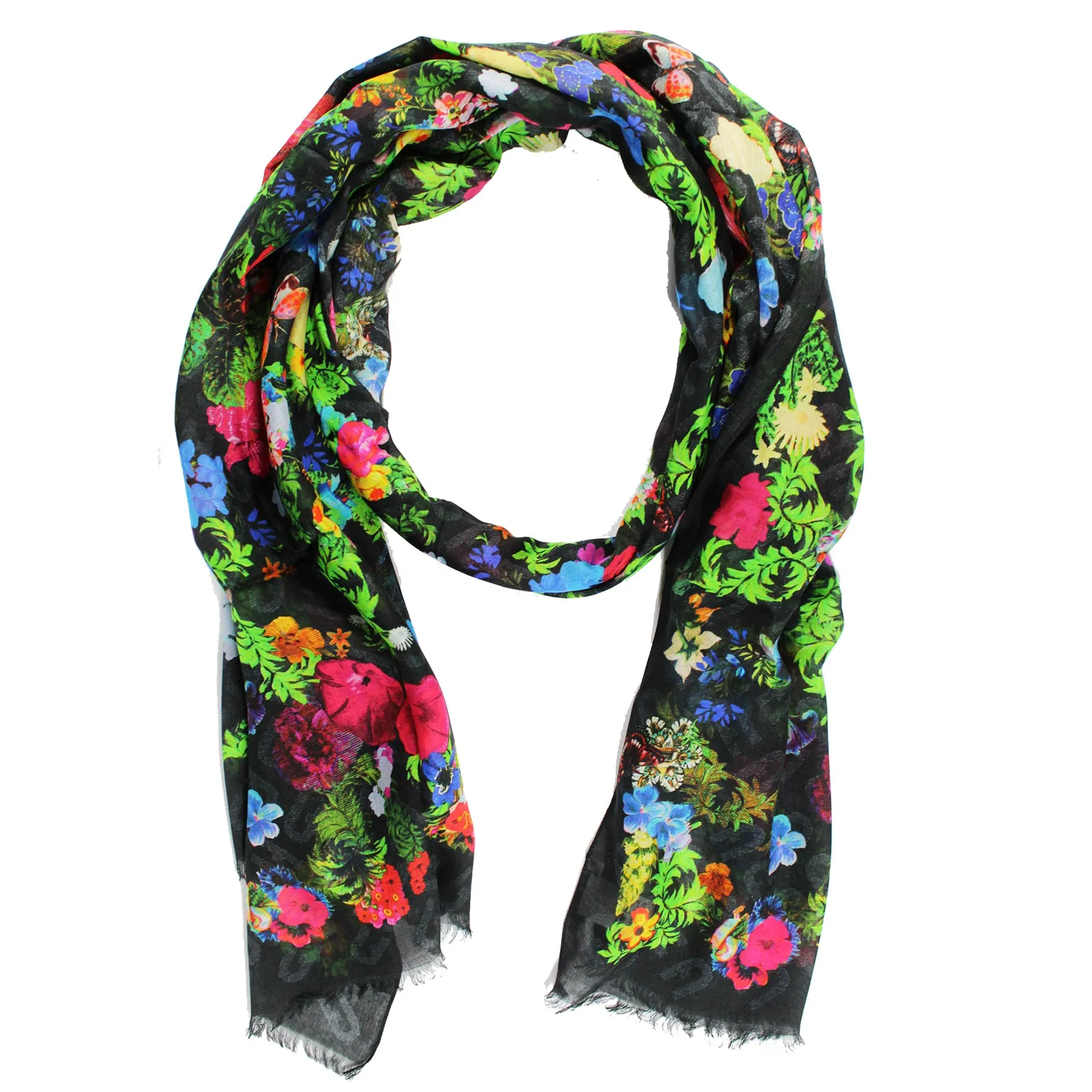 Furla Scarf Black Floral Design - Modal Silk Shawl SALE