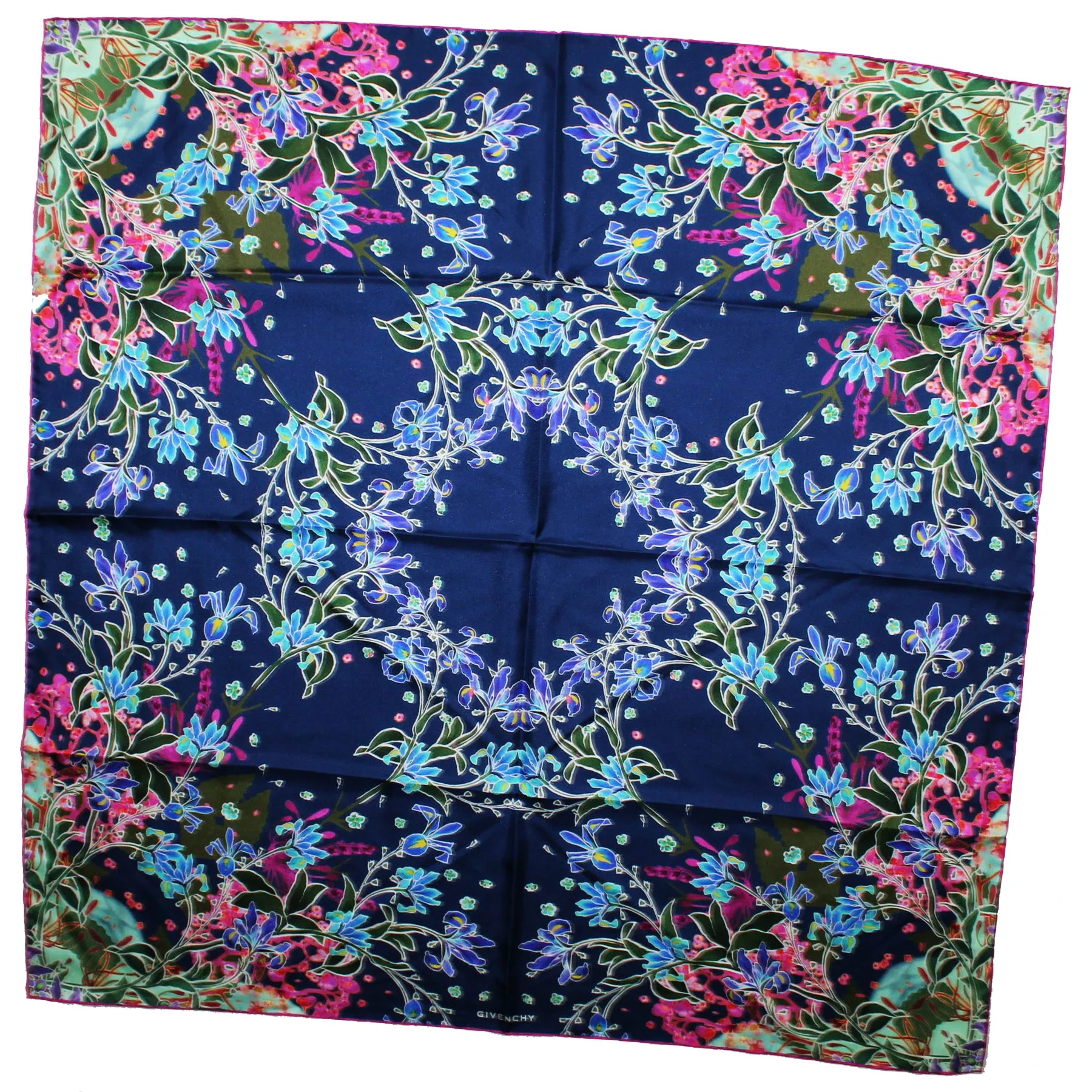 Givenchy Scarf Green Blue Pink Floral - Large Square Twill Silk Scarf SALE