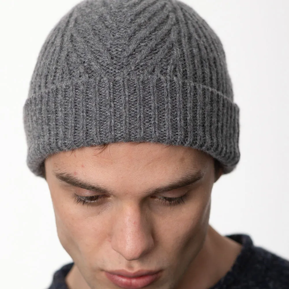 Grey Herringbone Knitted Hat