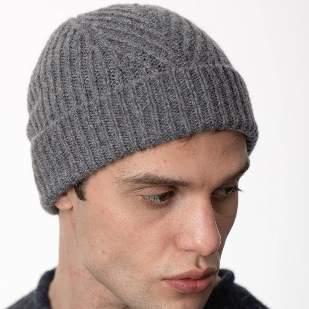 Grey Herringbone Knitted Hat