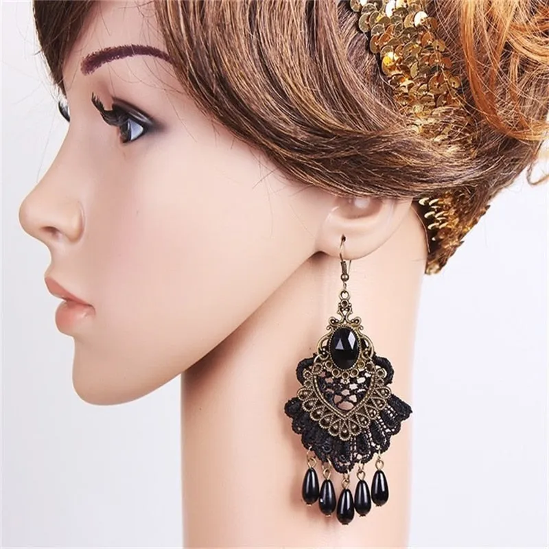 Handmade Exaggerated Jewelry Set Gothic Jewelry Black Lace Necklace &amp; Earring Women