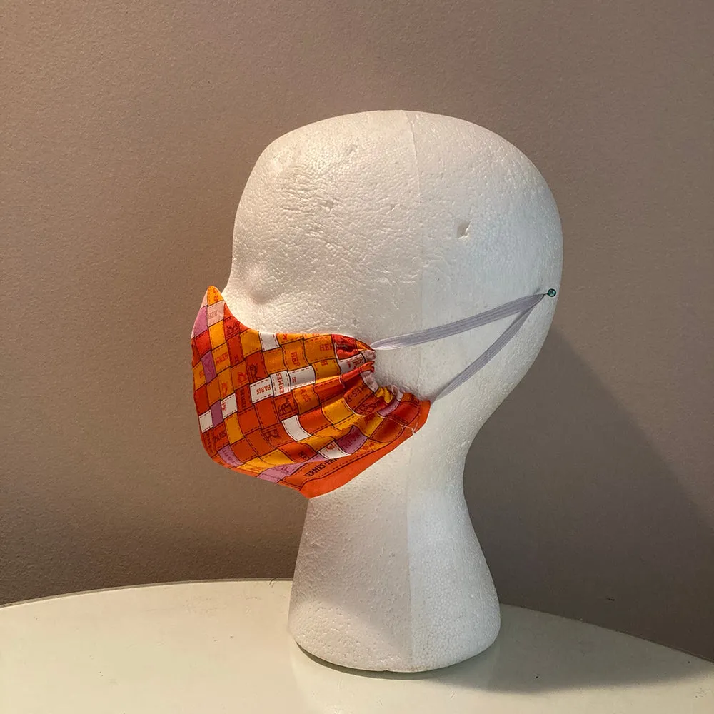 Hermes Orange Bolduc Au Carre Silk Scarf Face Mask