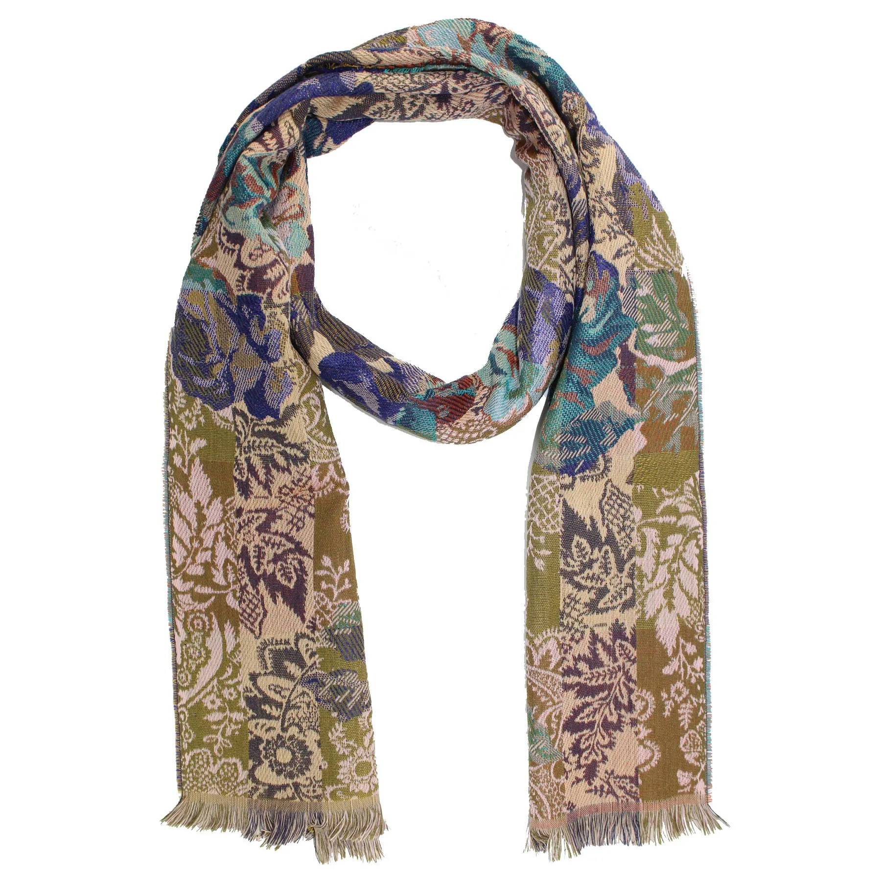 Kenzo Scarf Olive Floral Design - Wool Silk Shawl SALE