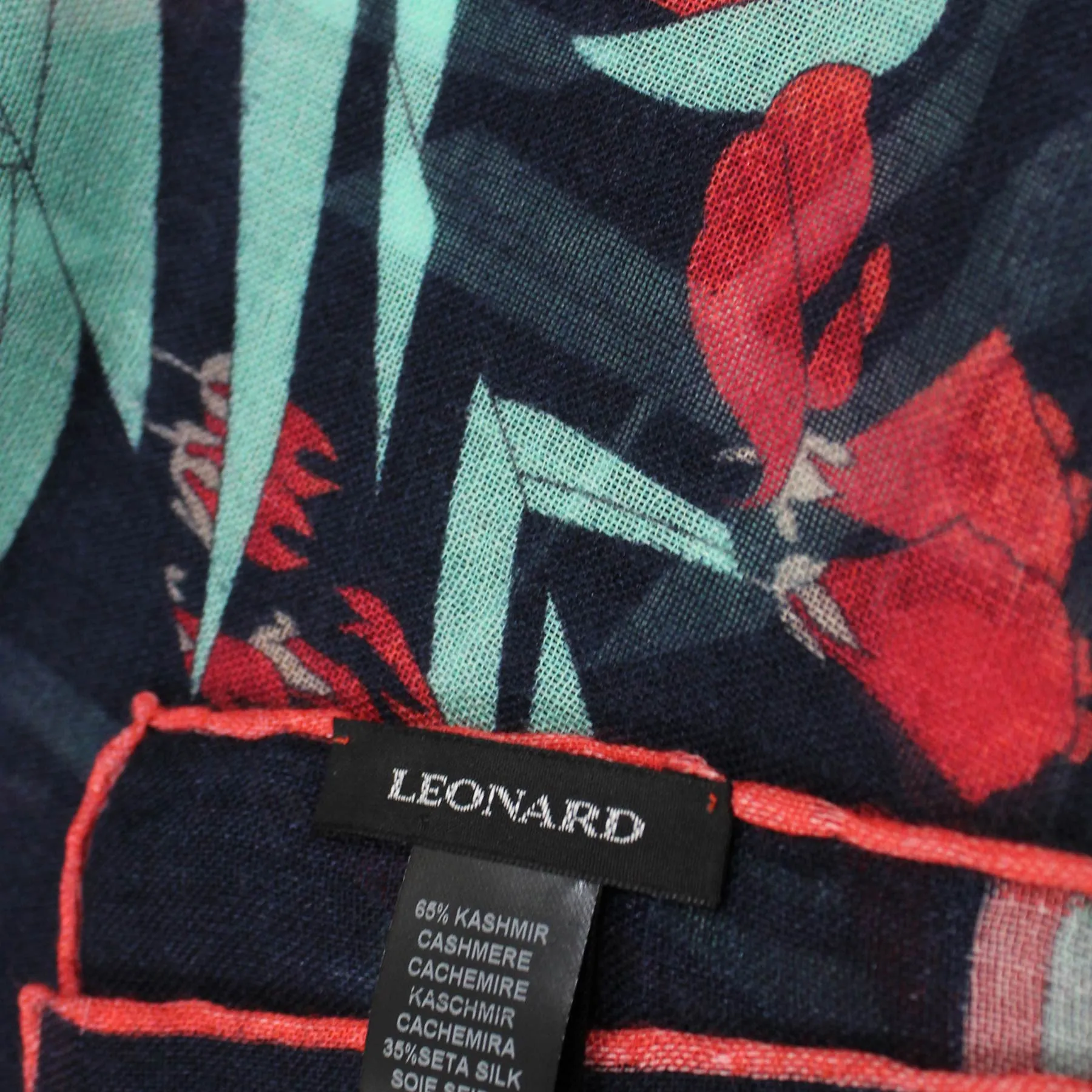 Leonard Paris Scarf Black Green Orange Floral - Cashmere Silk Shawl SALE