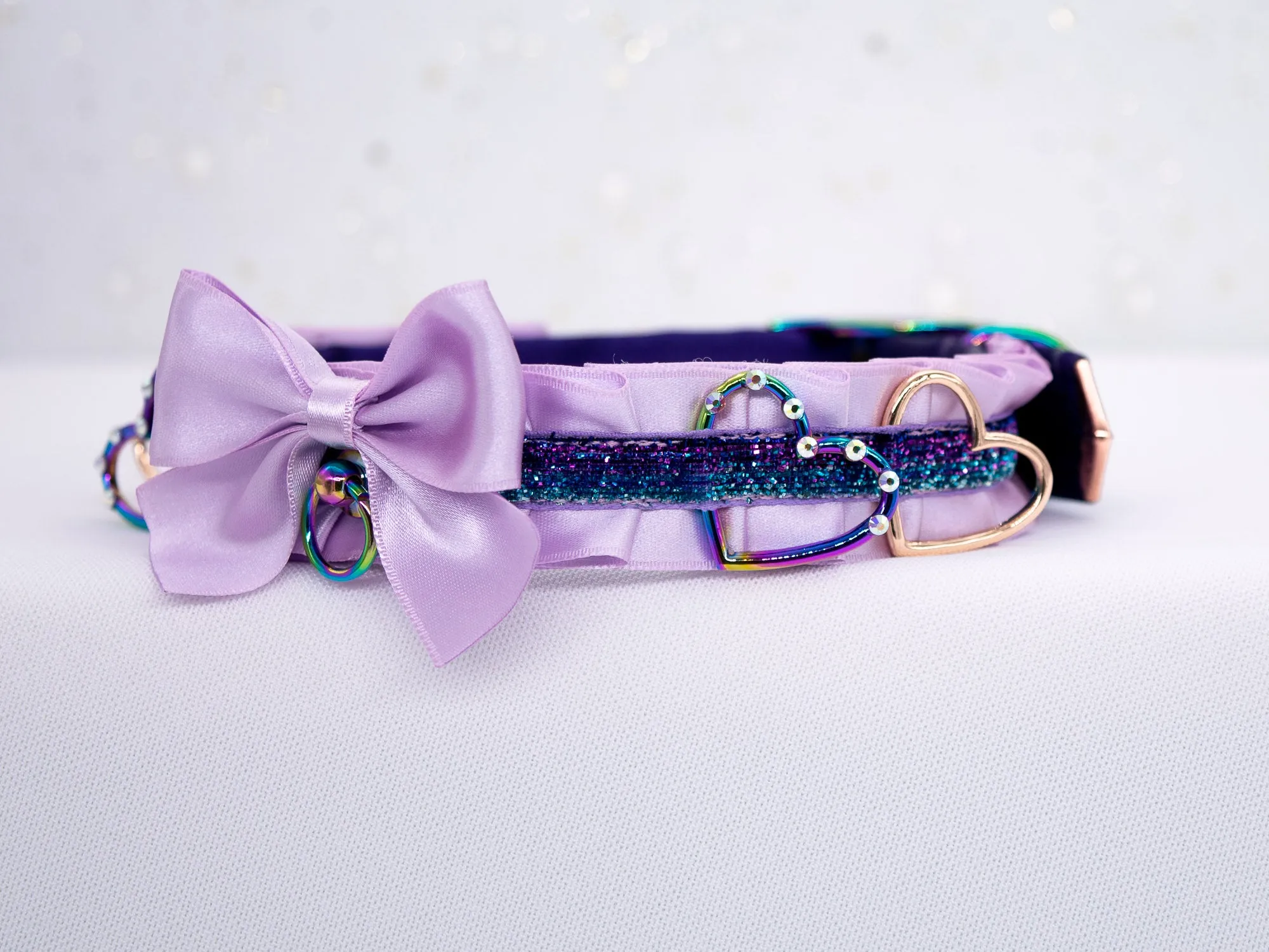 Lilac Heart BDSM Collar in Rose Gold and Rainbow