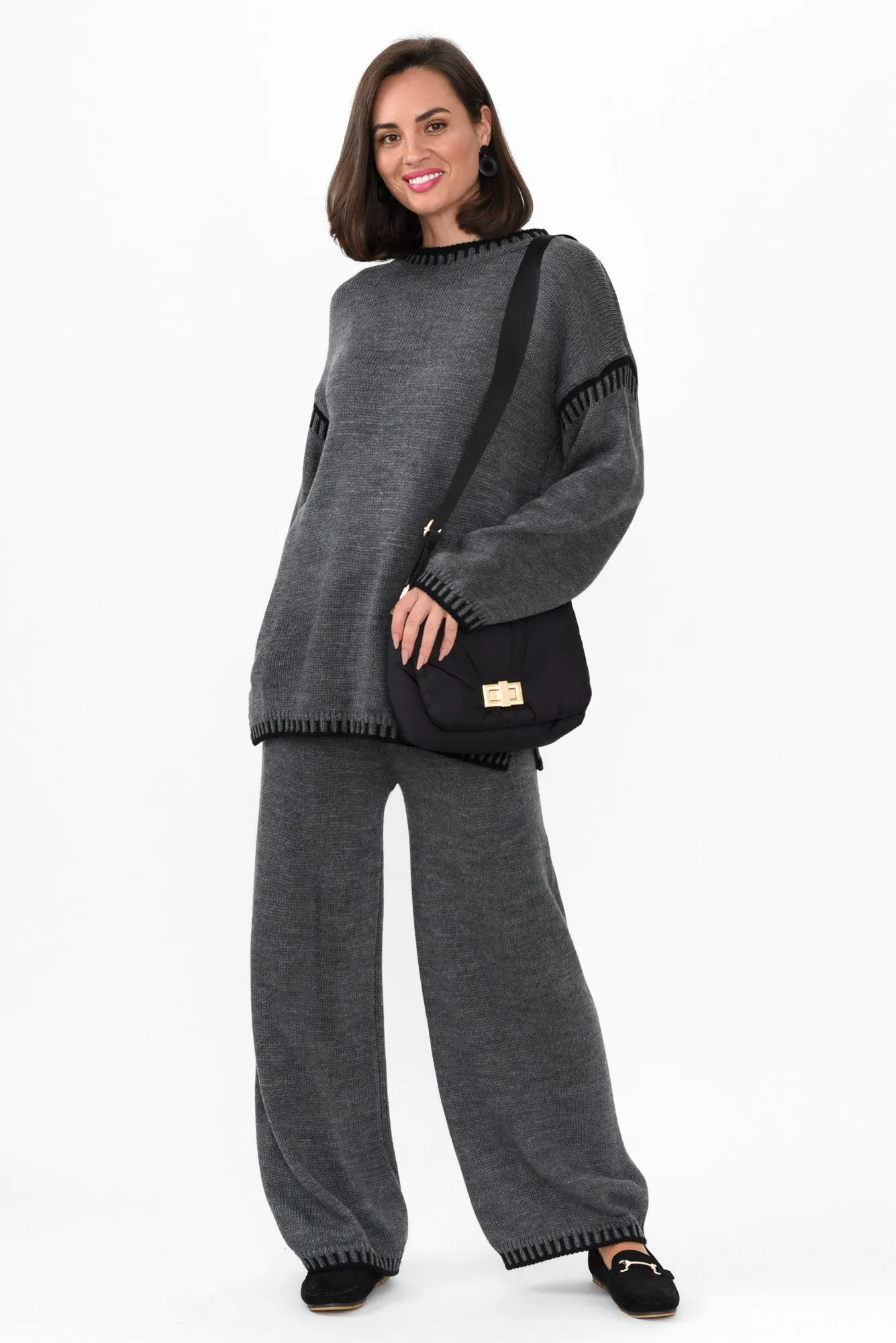 Mahalia Charcoal Trim Knit Pants