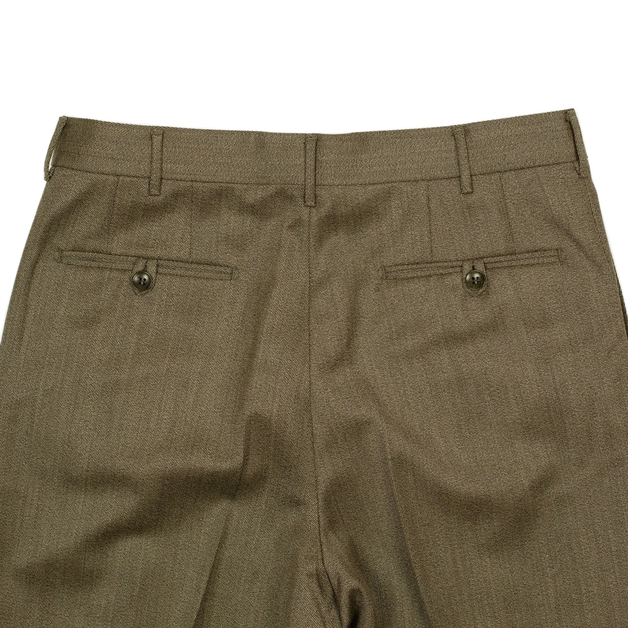 Manhattan high-rise wide tapered pleated trousers in brown melange cavalry twill wool (restock)