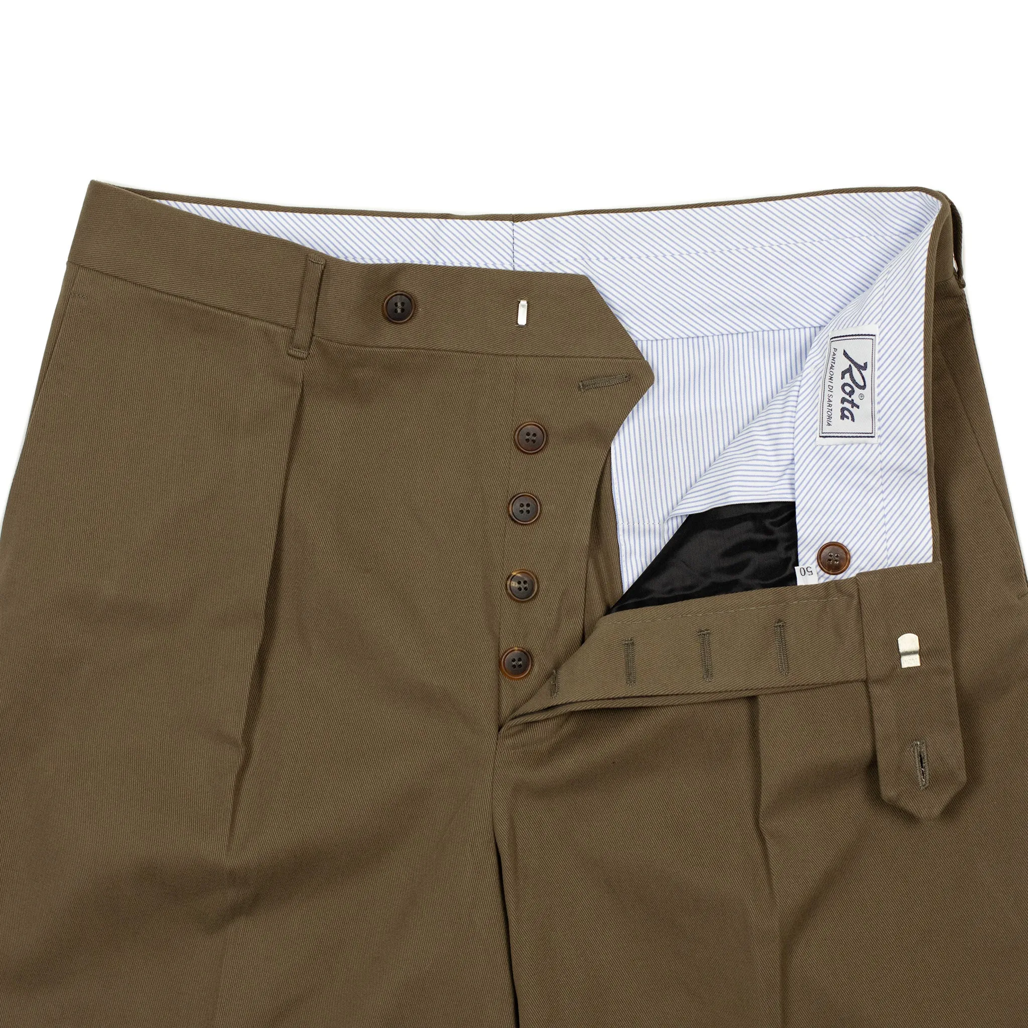 Manhattan high-rise wide tapered pleated trousers in mocha cotton twill (restock)