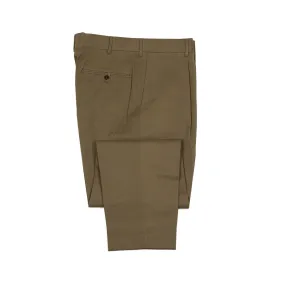 Manhattan high-rise wide tapered pleated trousers in mocha cotton twill (restock)