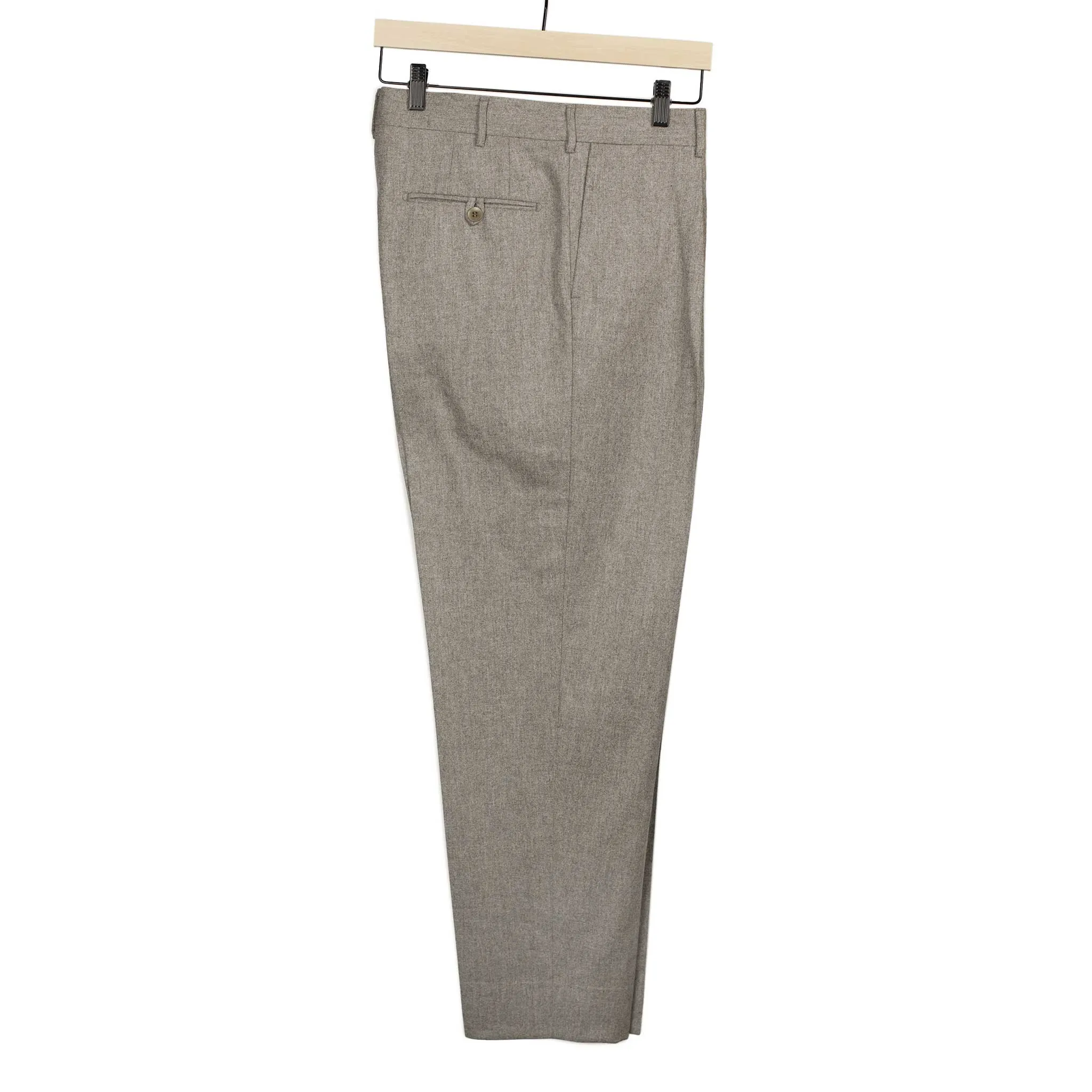 Manhattan high-rise wide tapered pleated trousers in oatmeal wool flannel (restock)