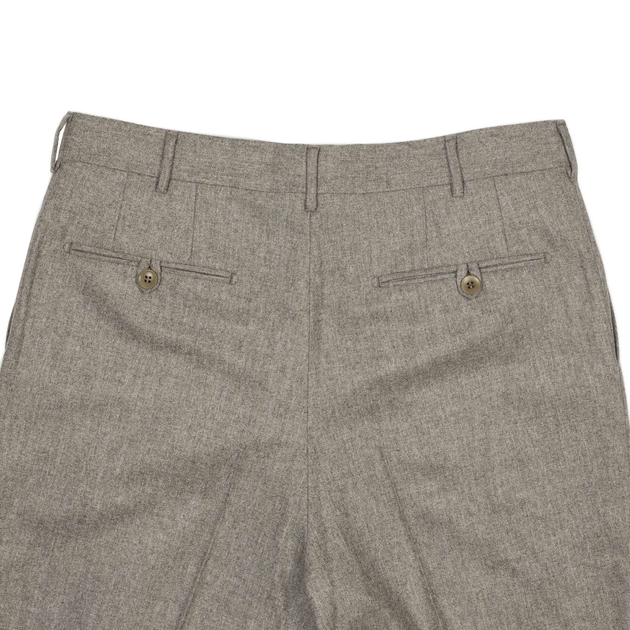 Manhattan high-rise wide tapered pleated trousers in oatmeal wool flannel (restock)