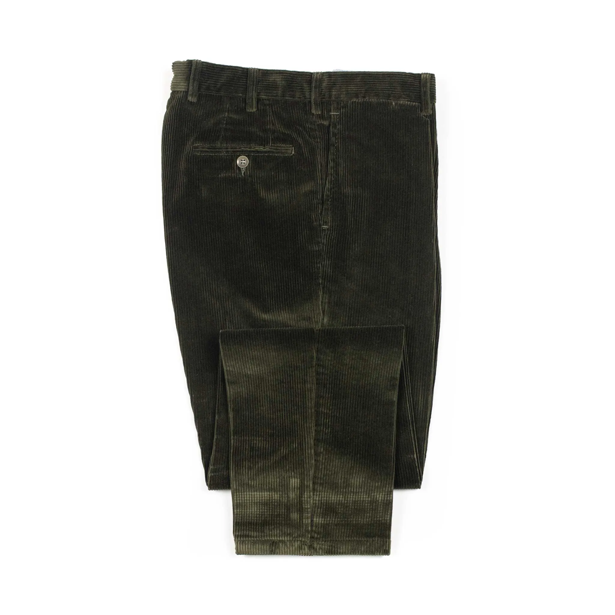 Manhattan pleated high-rise wider fit tapered trousers in dark green Brisbane Moss cotton corduroy