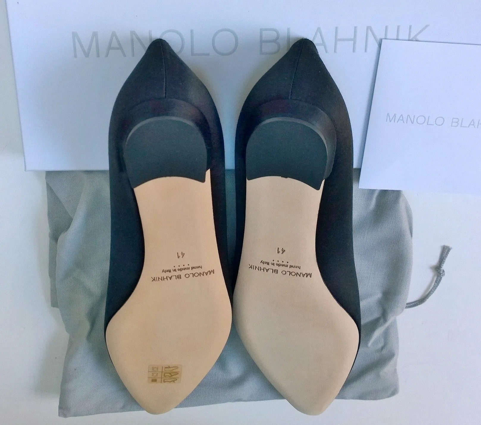 Manolo Blahnik Hangisi Black Satin Rhinestone Buckle Flats