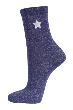 Navy Embroidered Star Glitter Socks