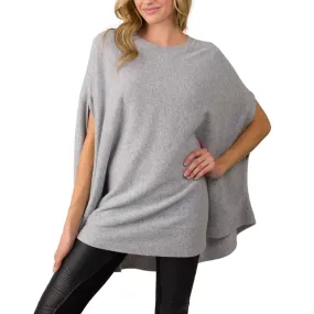 NC Crewneck Batwing Sleeve Knitted Poncho Pullovers Sweater in Grey