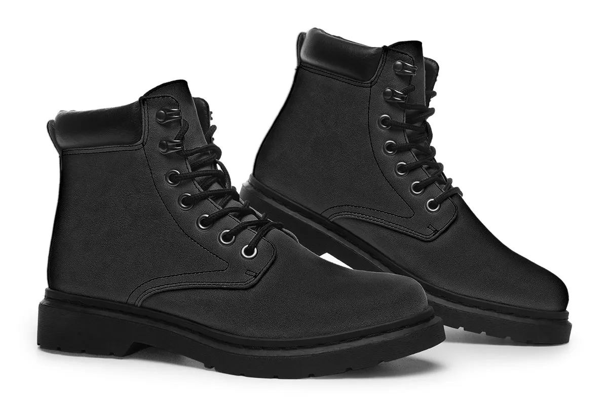 Pitch Black Classic Boots - High Quality Micro-Suede Weatherproof Vegan Shoes with Stitched on Soles