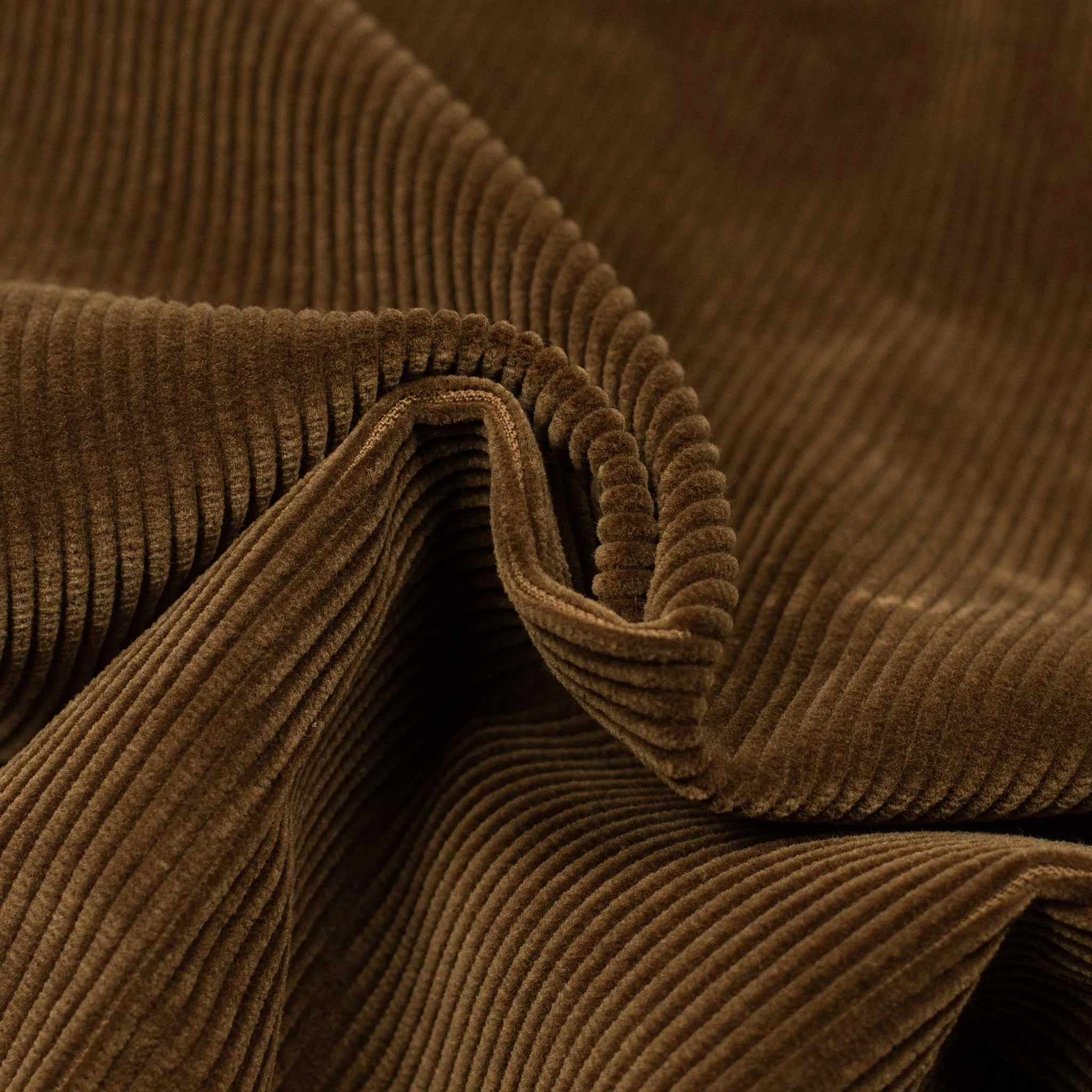 Pleated easy pants in tobacco brown Brisbane Moss cotton corduroy (restock)