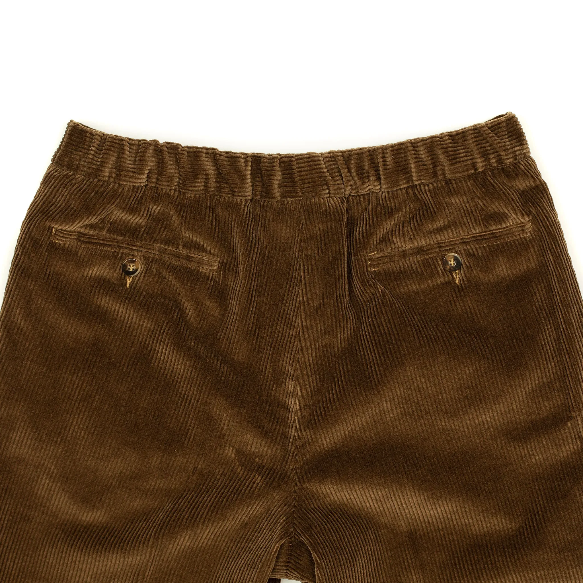 Pleated easy pants in tobacco brown Brisbane Moss cotton corduroy (restock)