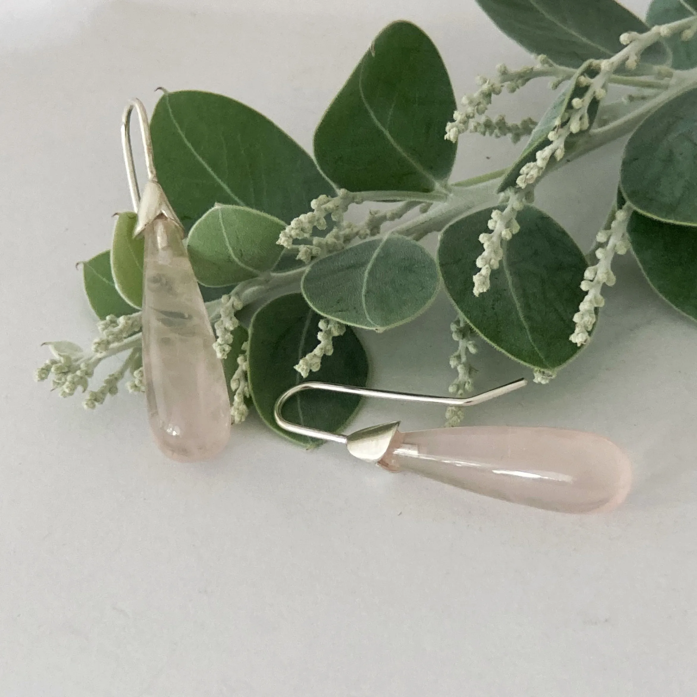 Rose Quartz drop tulip earrings