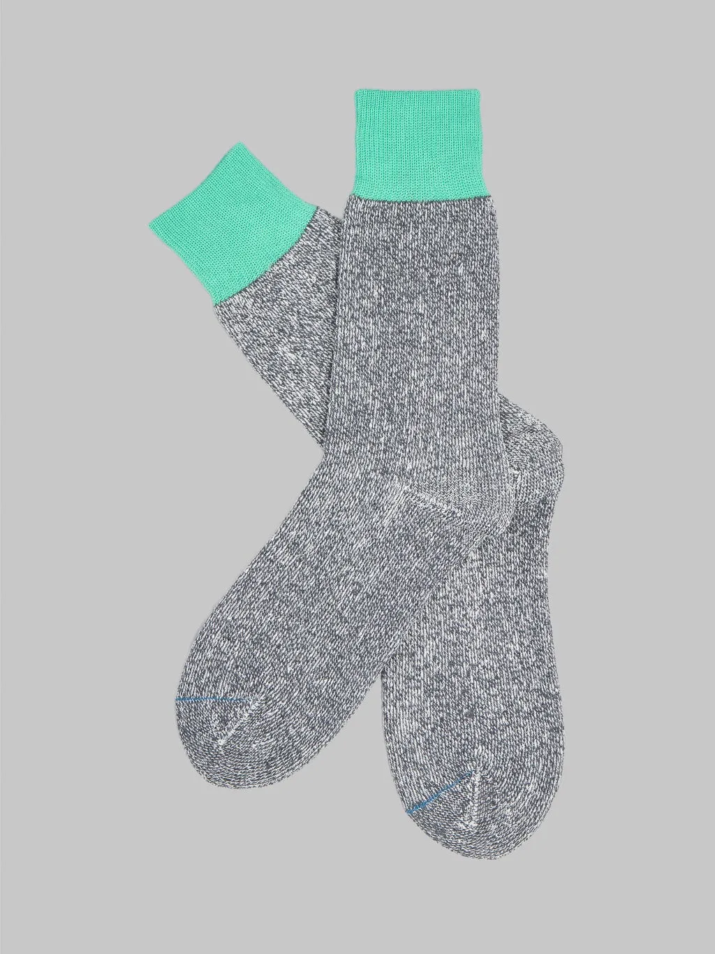 ROTOTO Double Face Crew Socks "Silk & Cotton" Mint/Grey