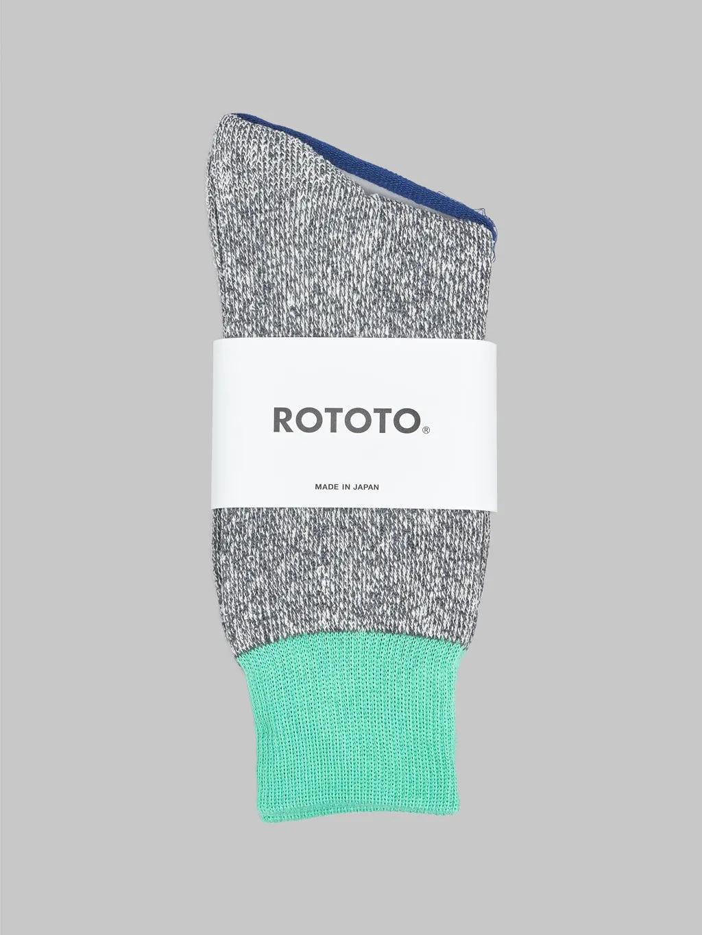 ROTOTO Double Face Crew Socks "Silk & Cotton" Mint/Grey