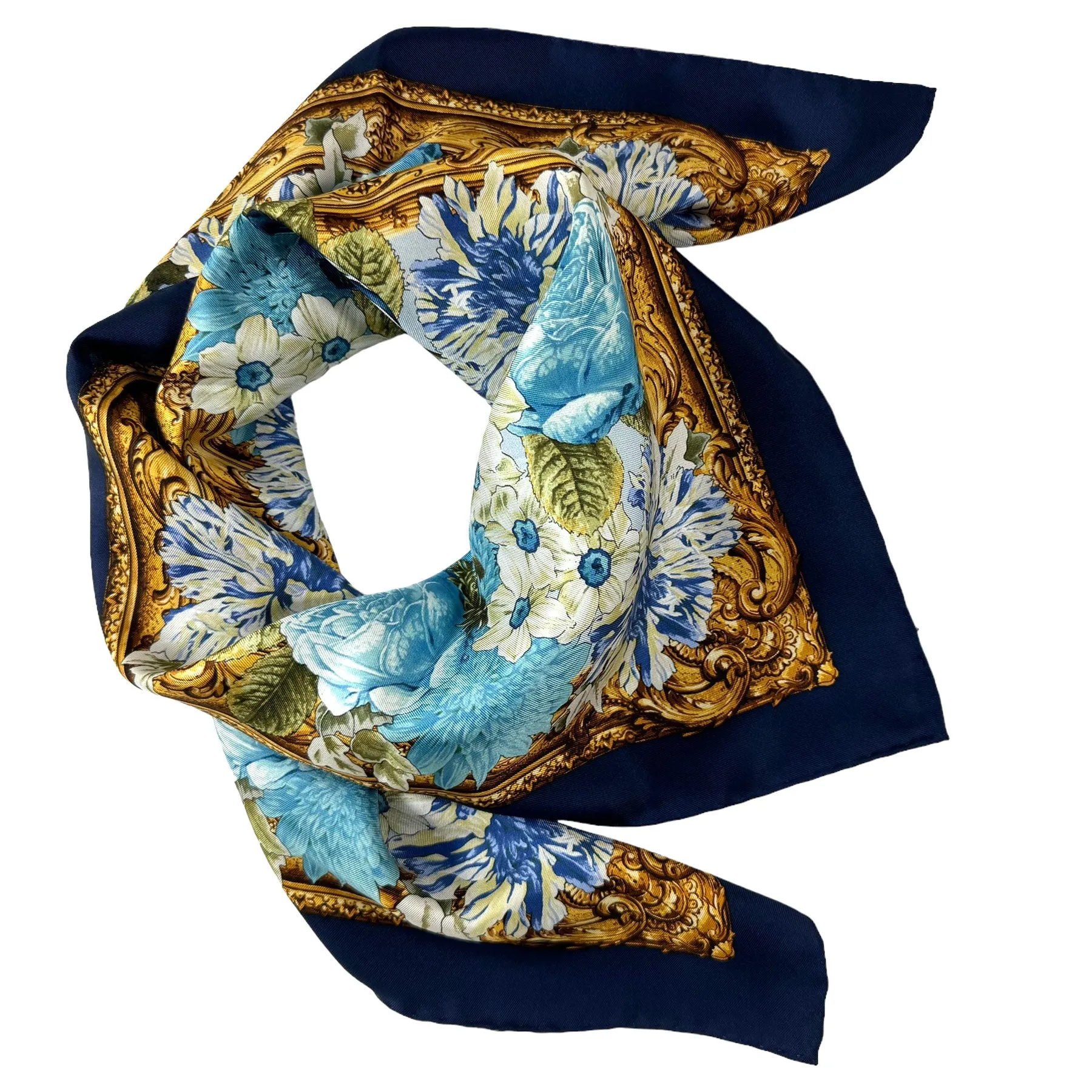 Rubinacci Silk Scarf Navy Villa Lucia Design - Square Foulard