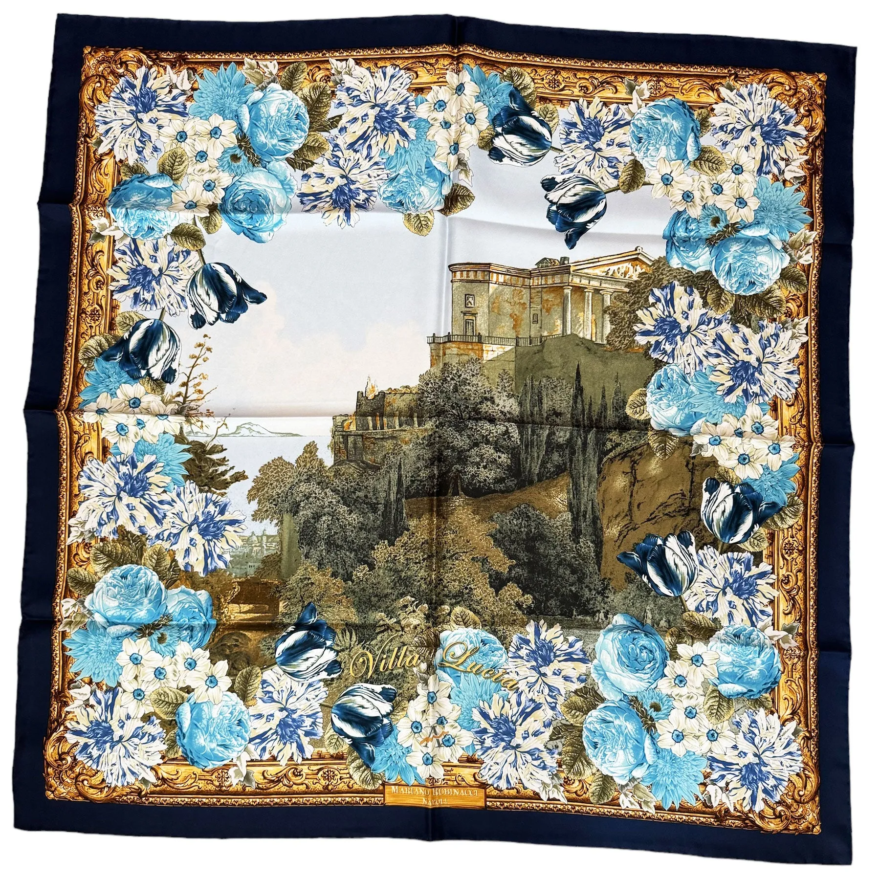 Rubinacci Silk Scarf Navy Villa Lucia Design - Square Foulard