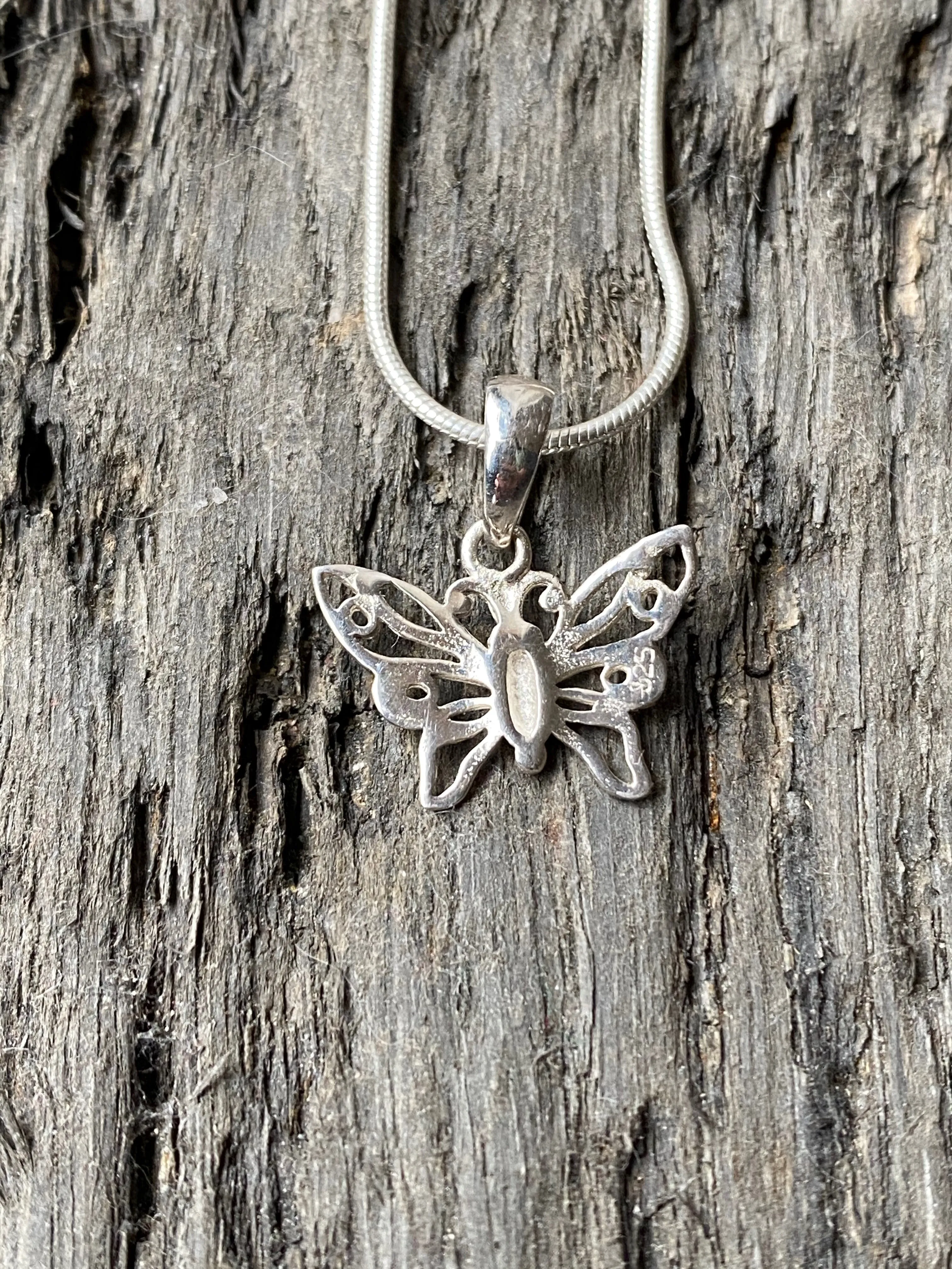 Solid Silver Simple Butterfly Pendant and Chain