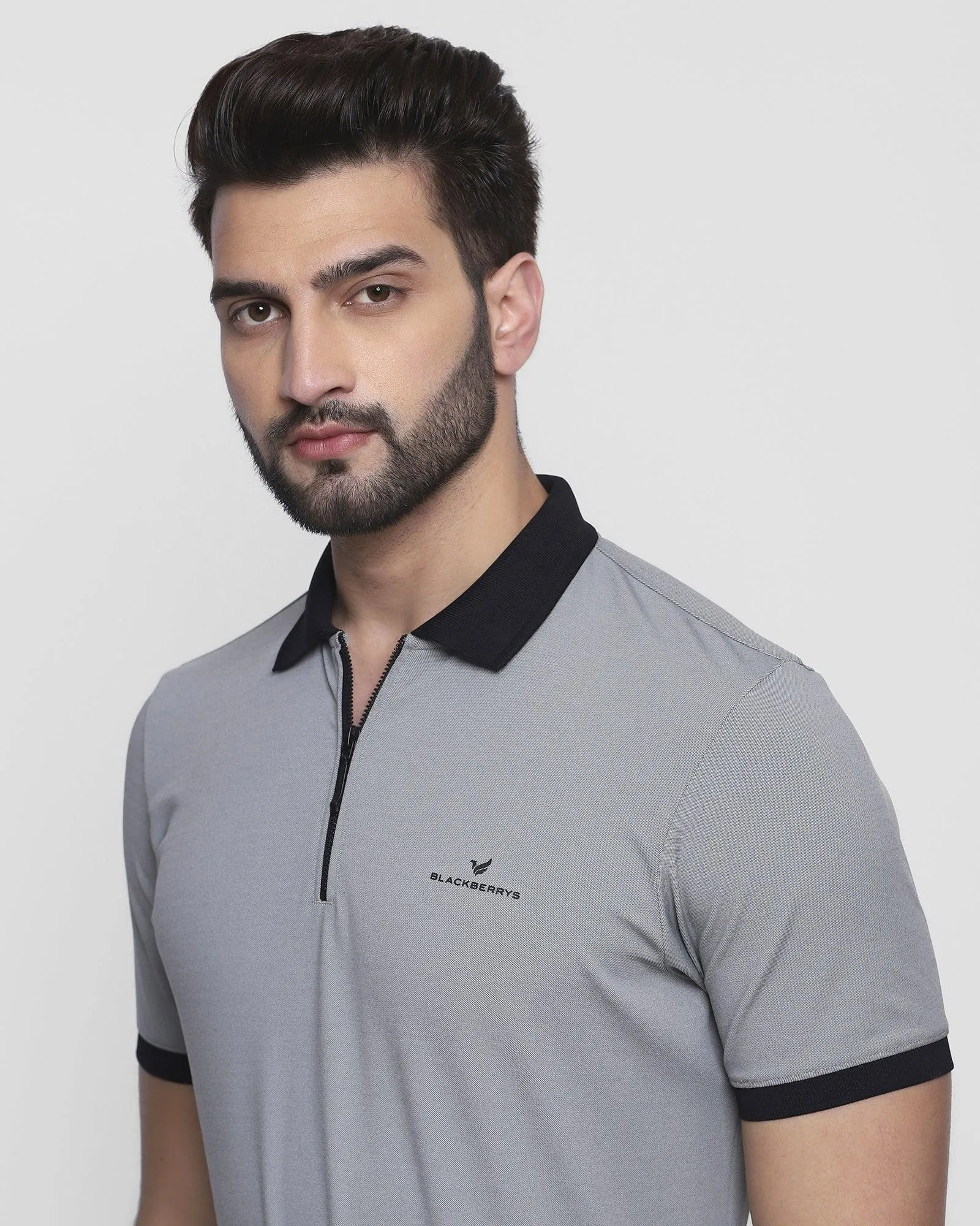 TechPro Polo Light Grey Solid T-Shirt - Elite