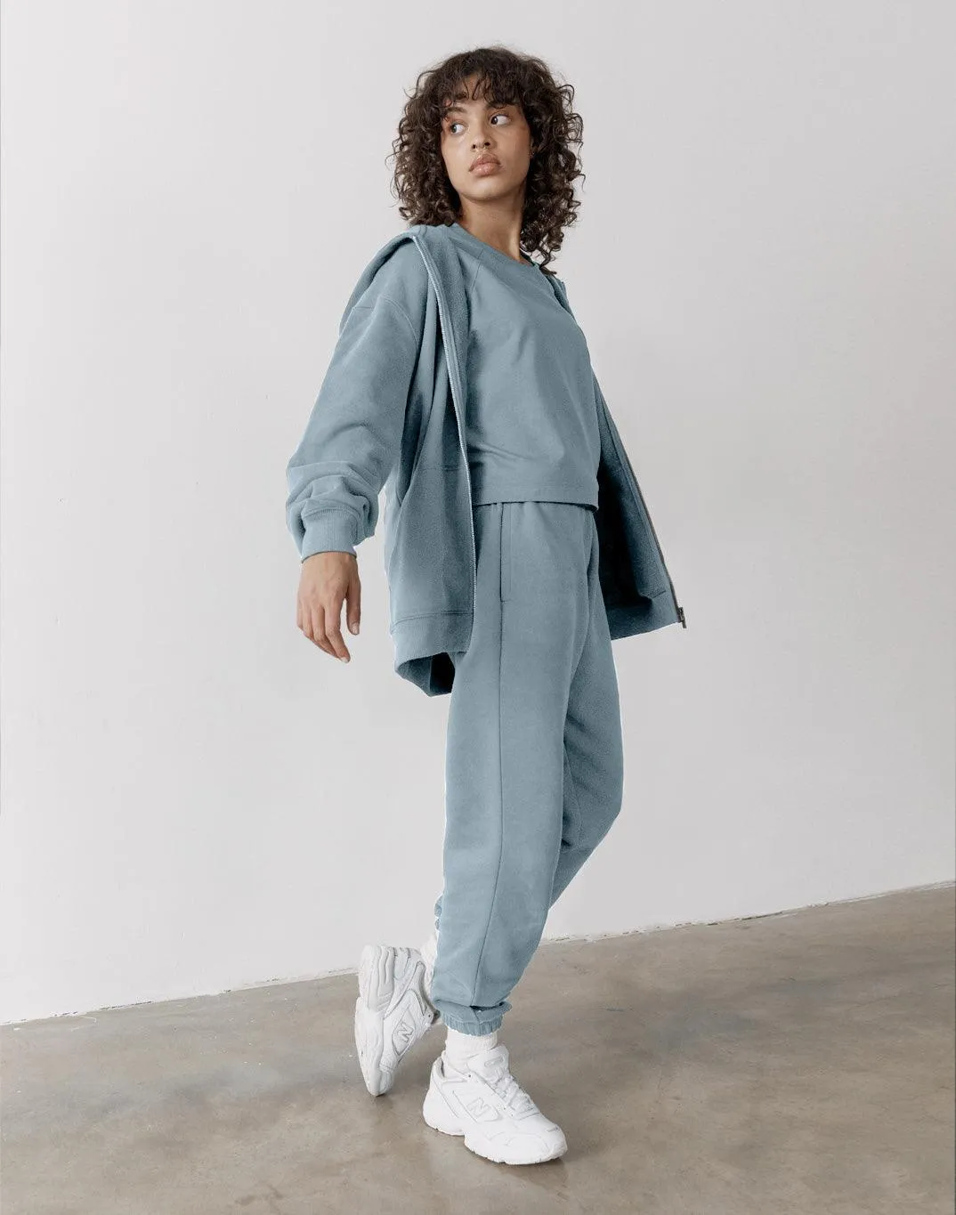 The Oversized Zip Hoodie in Chalk Blue