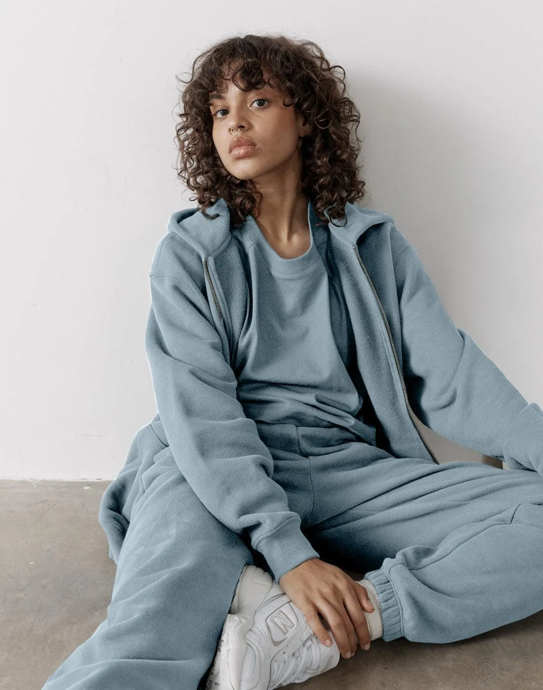 The Oversized Zip Hoodie in Chalk Blue