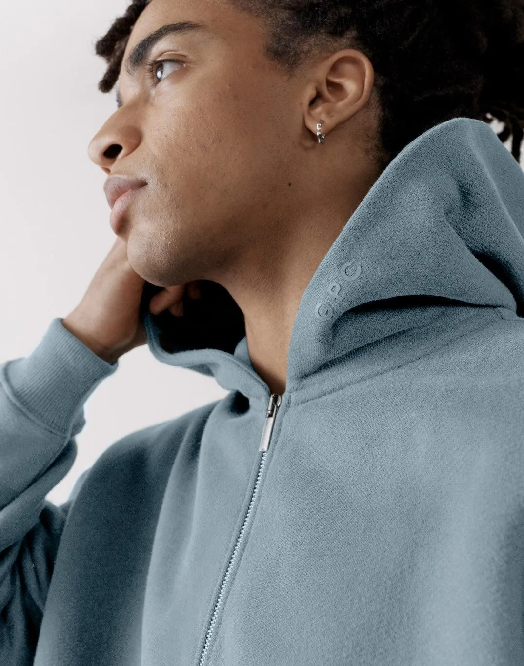 The Oversized Zip Hoodie in Chalk Blue