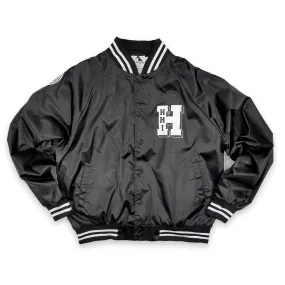 UNISEX NEW VARSITY SATIN BOMBER JACKET - BLACK/WHITE