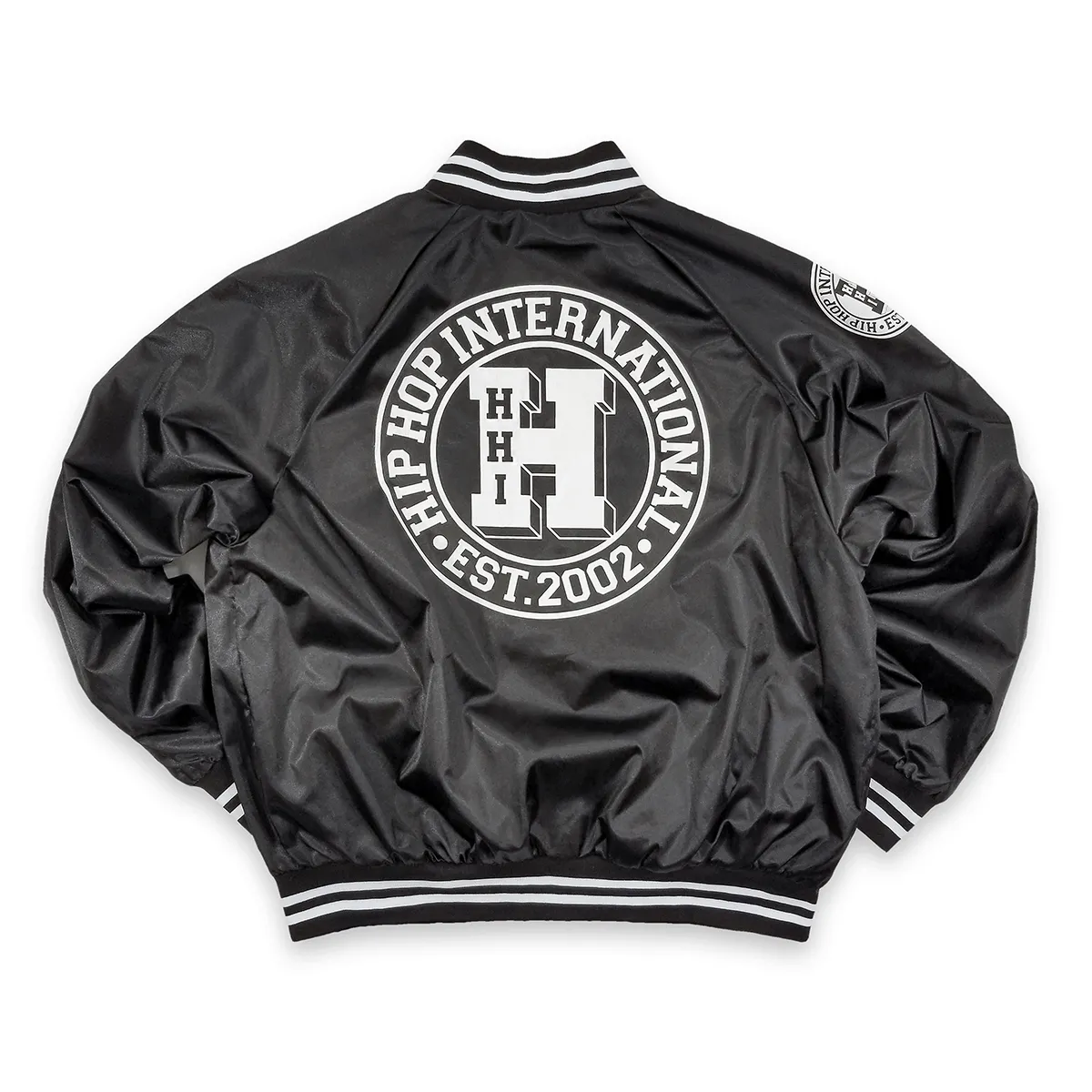 UNISEX NEW VARSITY SATIN BOMBER JACKET - BLACK/WHITE