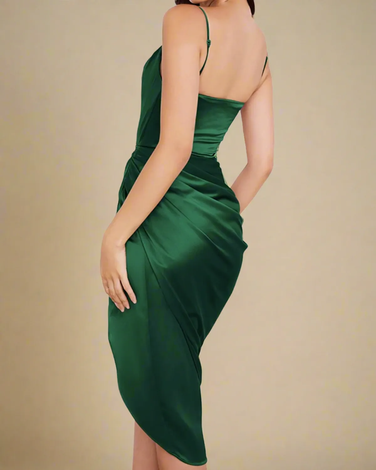 Willa Strappy Cowl Neck Emerald Green Satin Midi Dress