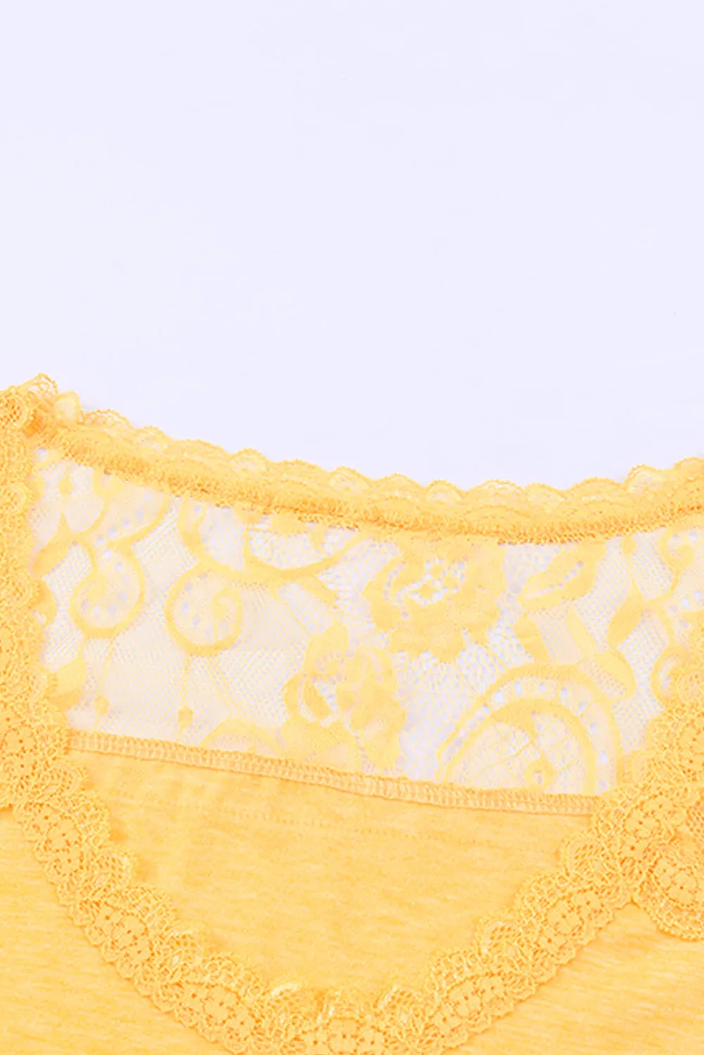 Yellow Lace Crochet Short Sleeve U Neck T Shirt